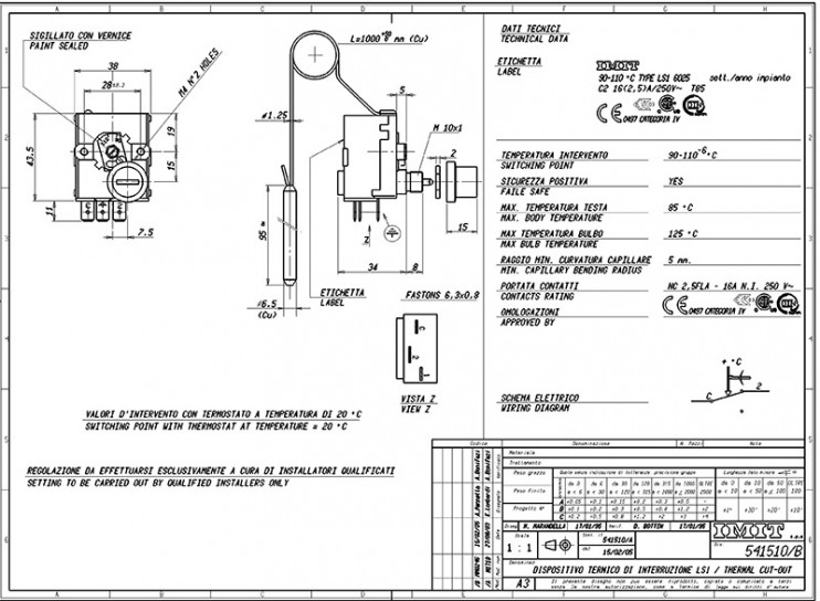 Термостат предохранительный (предельный) капиллярный LS1 IMIT - 541510