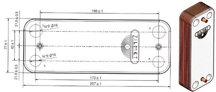 Теплообменник ГВС (вторичный) на BAXI Eco-3, Eco Four, Luna-3  (с 2014 года) 12 пластин (711612800) ZILMET (Италия)
