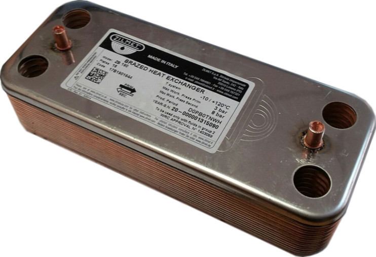 Теплообменник ГВС Ariston (Clas, Genus, Egis Plus, BS, BS II), 12 пл . (65104333, 65104263, 65104451) ZILMET 