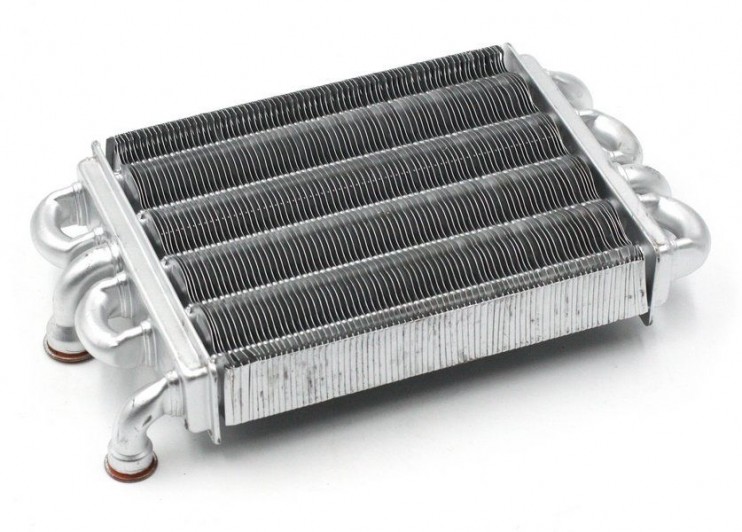 Теплообменник битермический для котла Ferroli Domiproject C24D, F24D, FerEasy C24D, F24D - 39837660, 39841310, 902613760 (аналог)