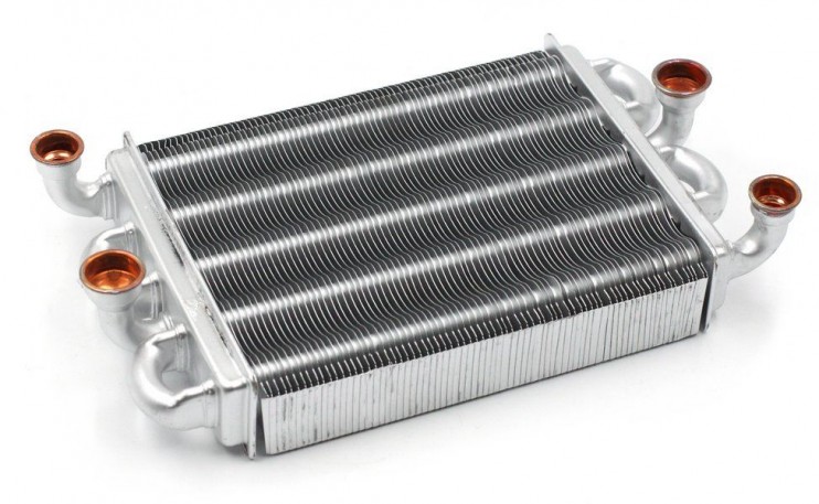 Теплообменник битермический для котла Ferroli Domiproject C24D, F24D, FerEasy C24D, F24D - 39837660, 39841310, 902613760 (аналог)