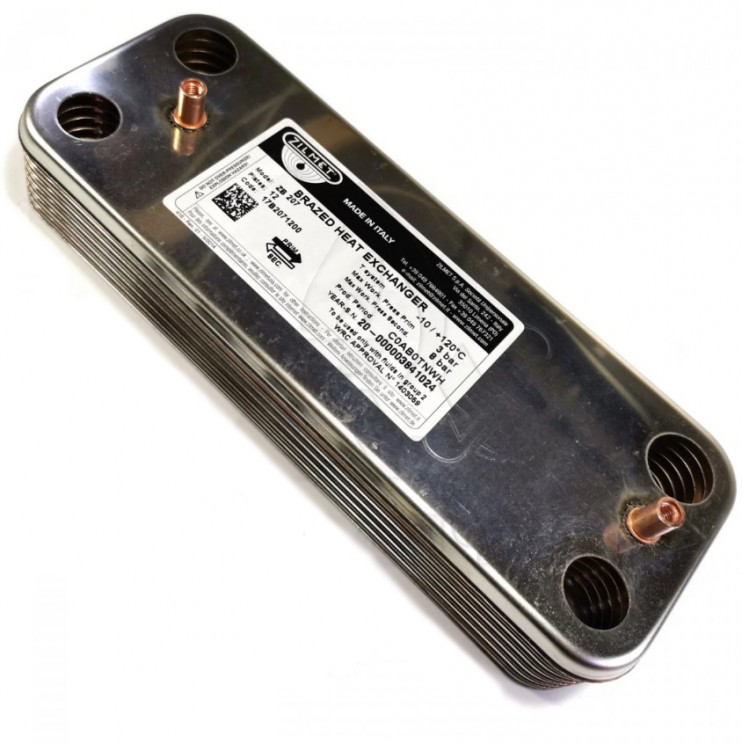 Теплообменник ГВС (вторичный) на BAXI Eco-3, Eco Four, Luna-3 (до 2014 года) 12 пластин (5686670, 5653660) ZILMET (Италия)